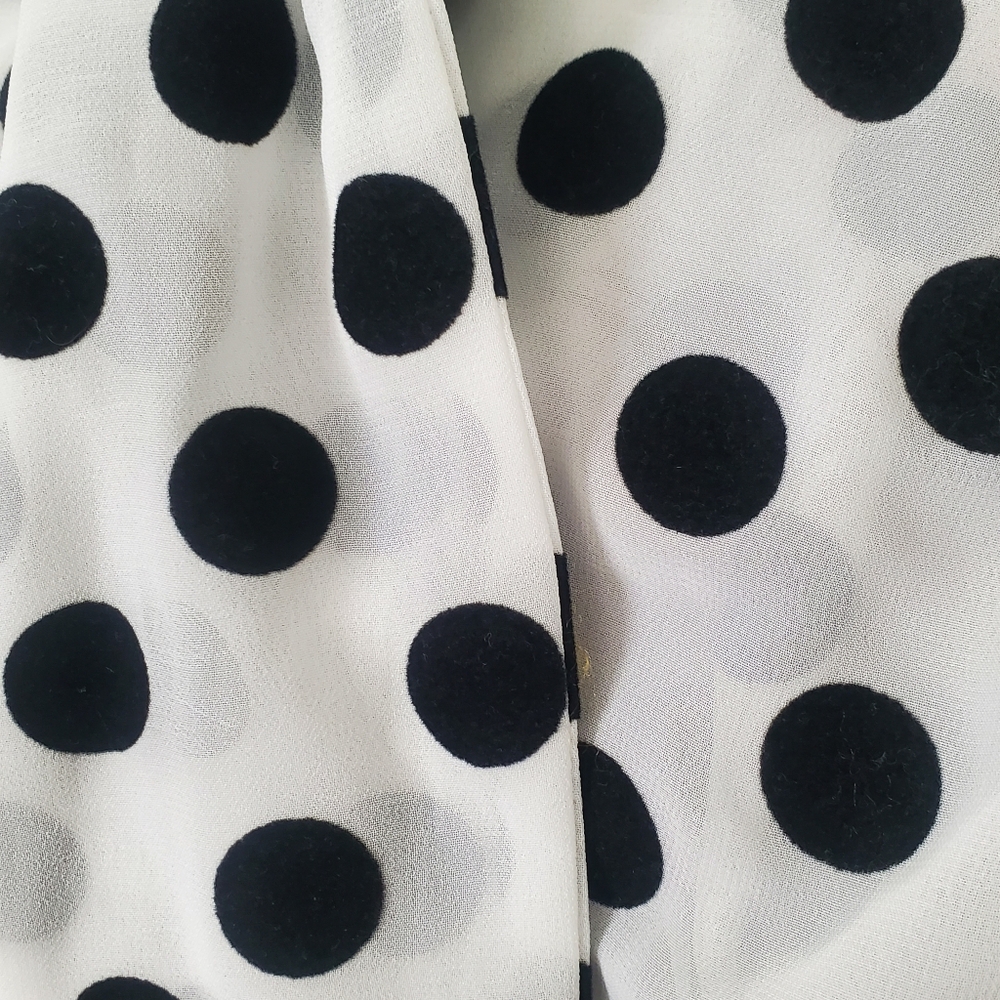 Kensie Semi-sheer Flocked Polka Dot Tie Neck Blouse Top 3/4 Sleeve Relaxed Fit - Picture 6 of 14